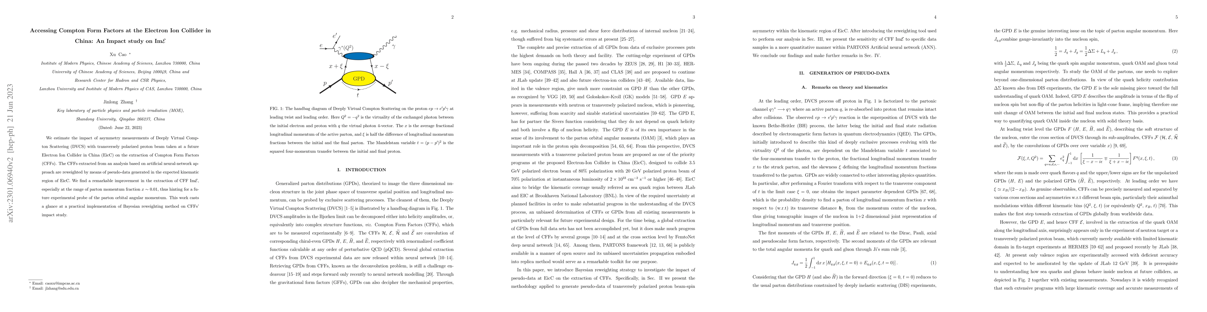 Thumbnail for Accessing Compton Form Factors at the Electron Ion Collider in China: An
  Impact study on $\textbf{Im} {\mathcal E}$