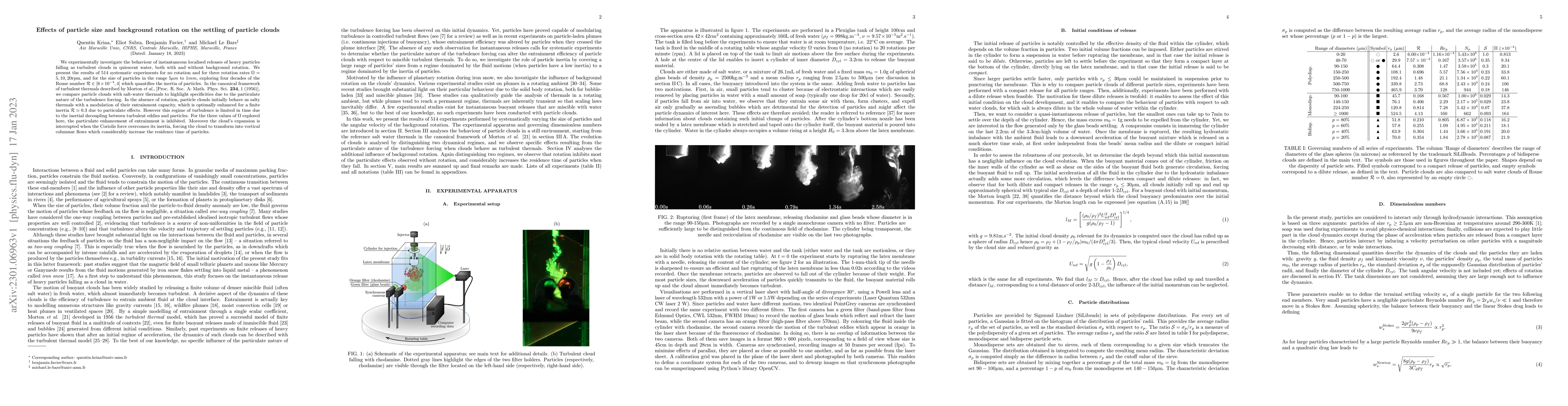 Thumbnail for Effects of particle size and background rotation on the settling of
  particle clouds