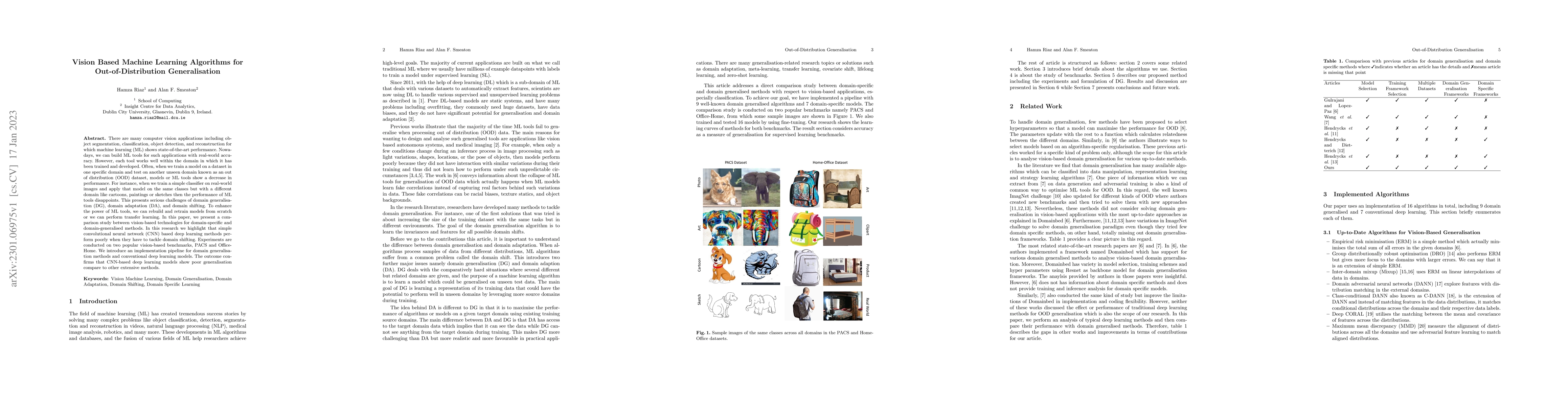Thumbnail for Vision Based Machine Learning Algorithms for Out-of-Distribution
  Generalisation