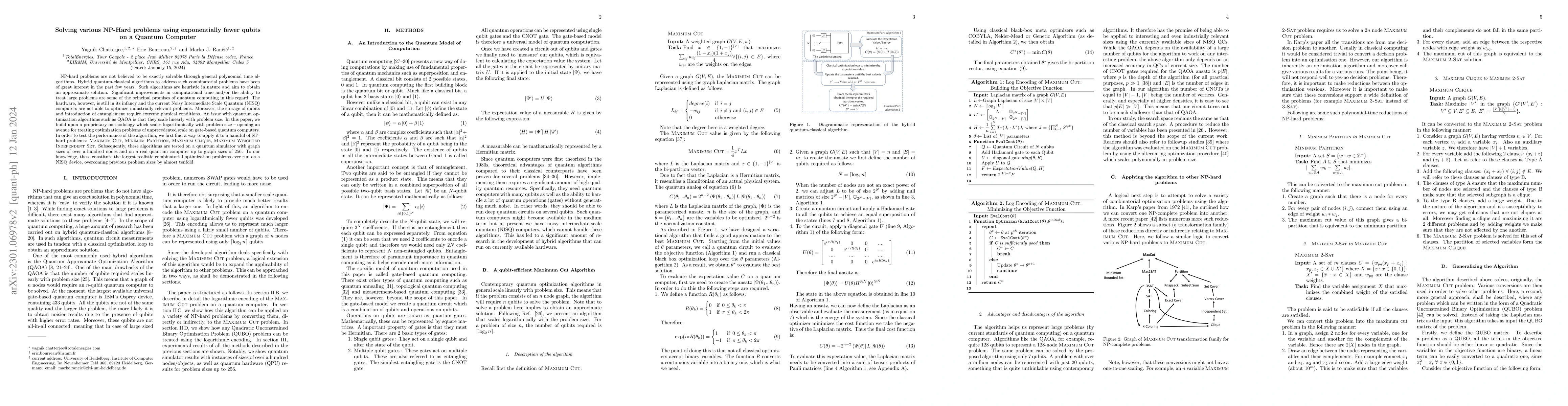 Thumbnail for Solving various NP-Hard problems using exponentially fewer qubits on a
  Quantum Computer