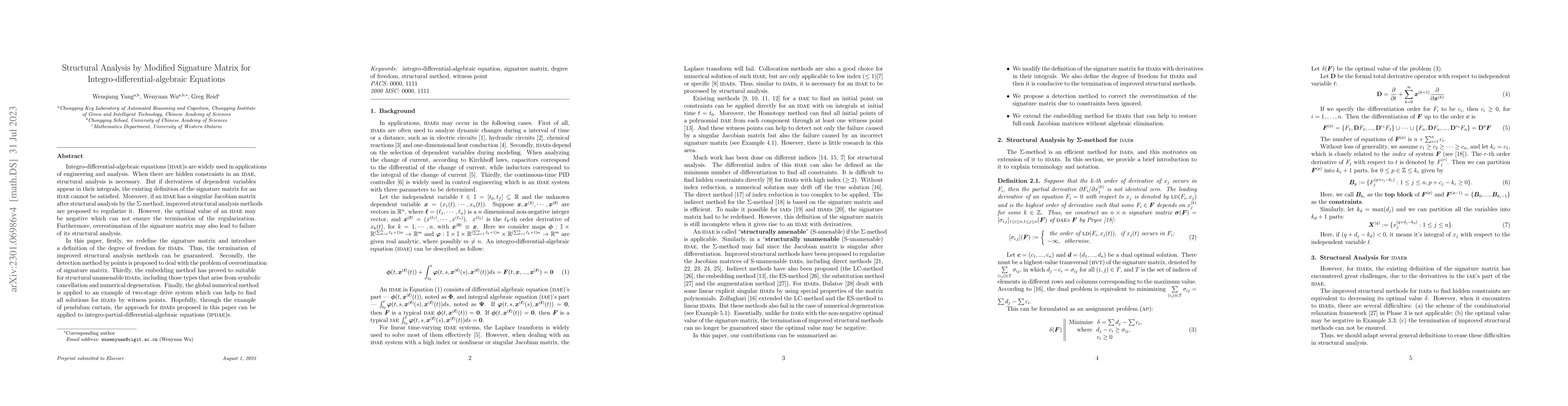 Thumbnail for Structural Analysis by Modified Signature Matrix for
  Integro-differential-algebraic Equations