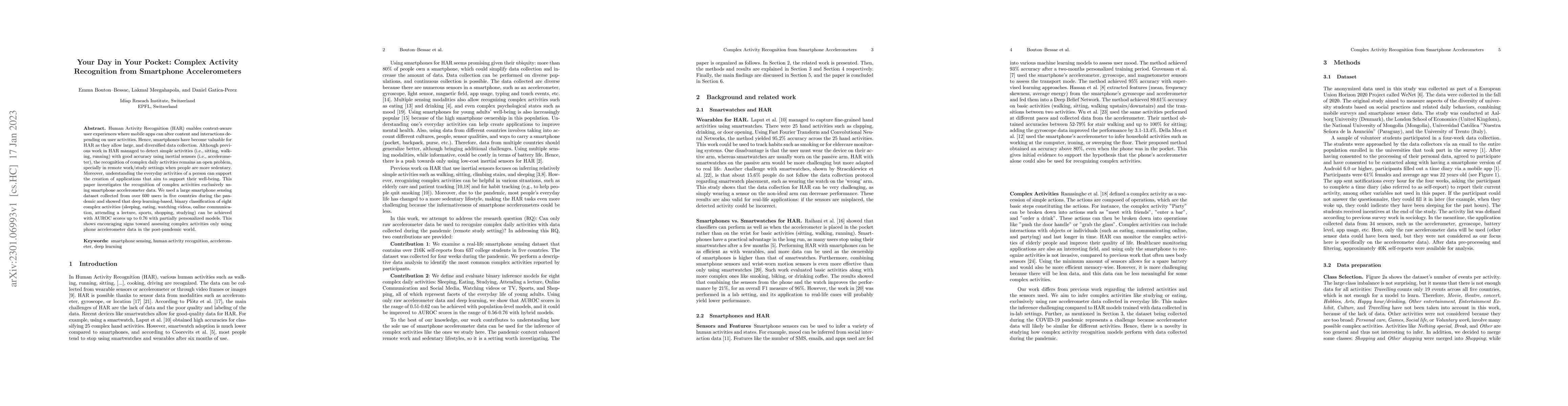 Thumbnail for Your Day in Your Pocket: Complex Activity Recognition from Smartphone
  Accelerometers