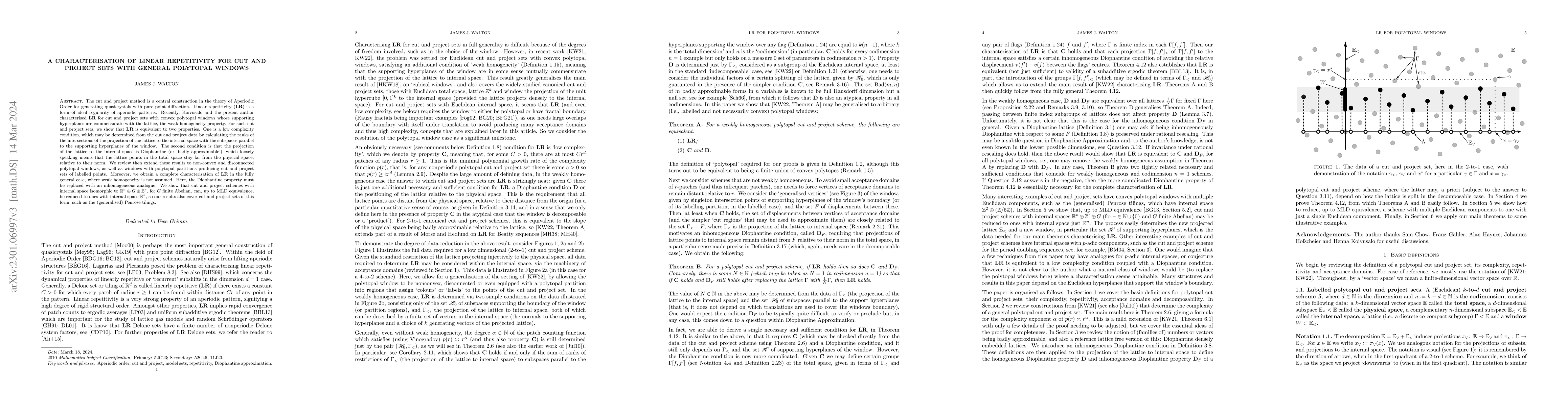 Thumbnail for A characterisation of linear repetitivity for cut and project sets with
  general polytopal windows