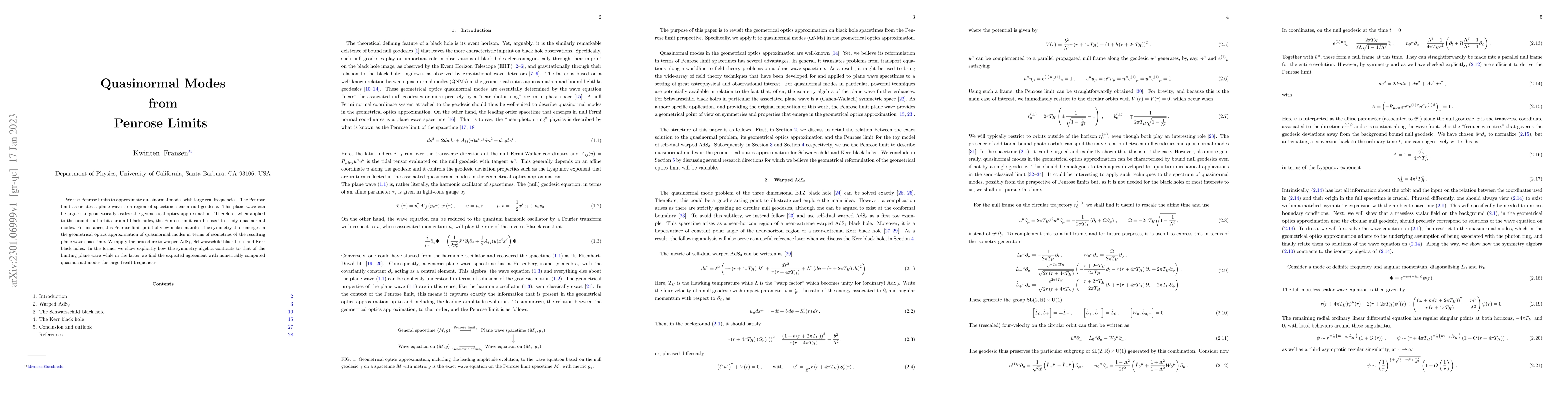 Thumbnail for Quasinormal Modes from Penrose Limits