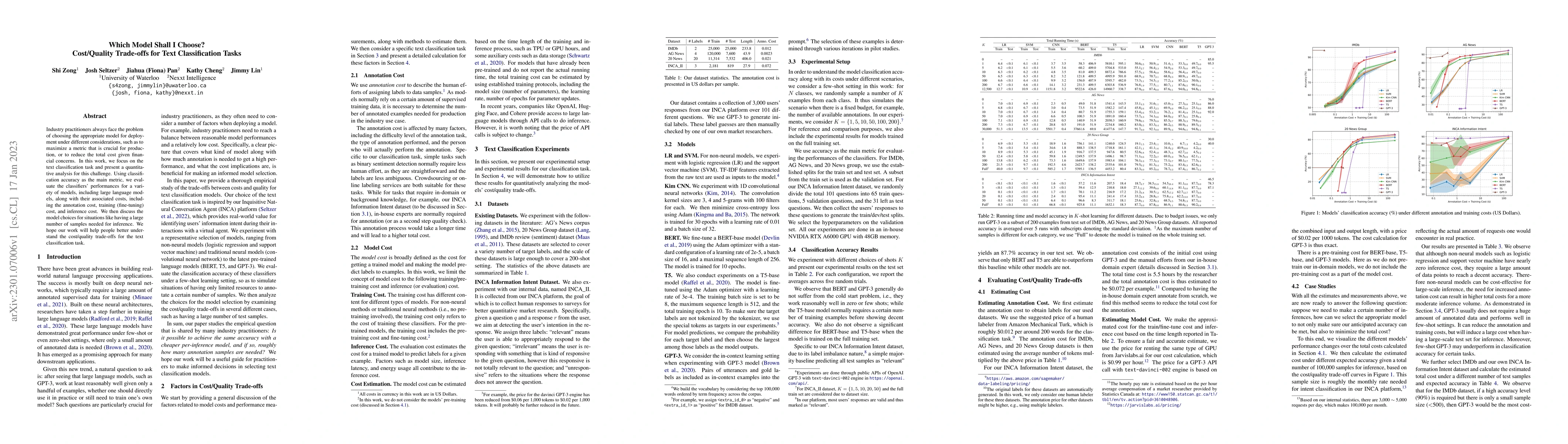 Thumbnail for Which Model Shall I Choose? Cost/Quality Trade-offs for Text
  Classification Tasks