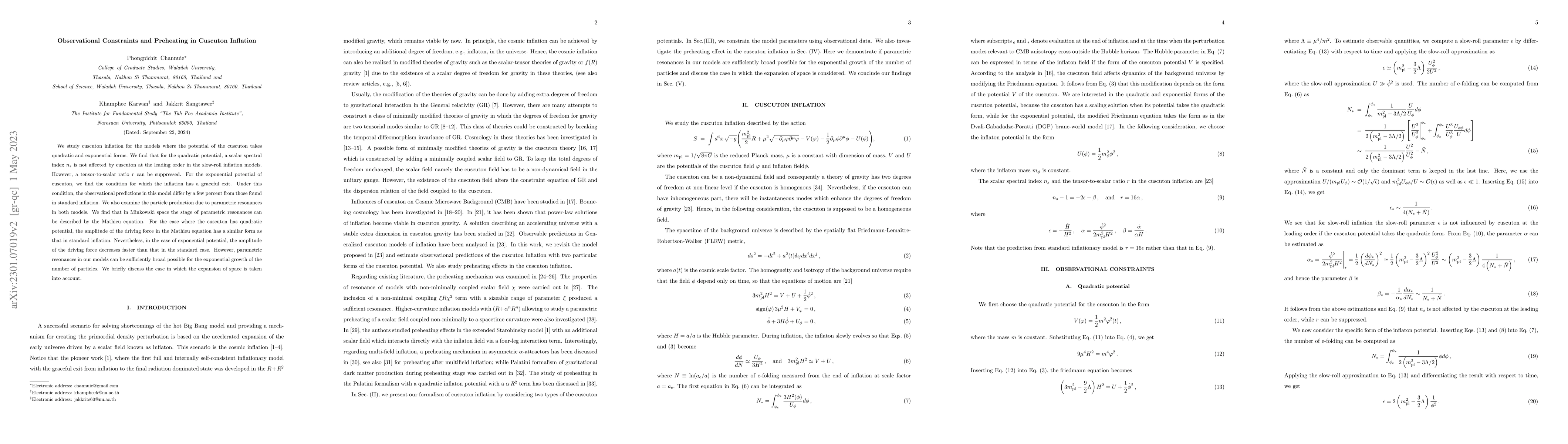 Thumbnail for Observational Constraints and Preheating in Cuscuton Inflation