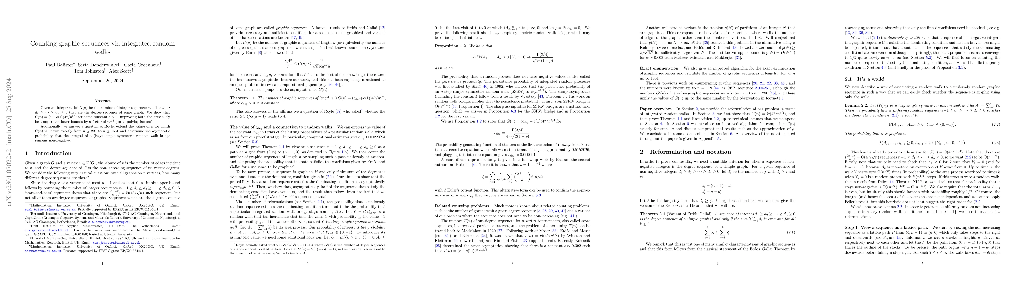 Thumbnail for Counting graphic sequences via integrated random walks