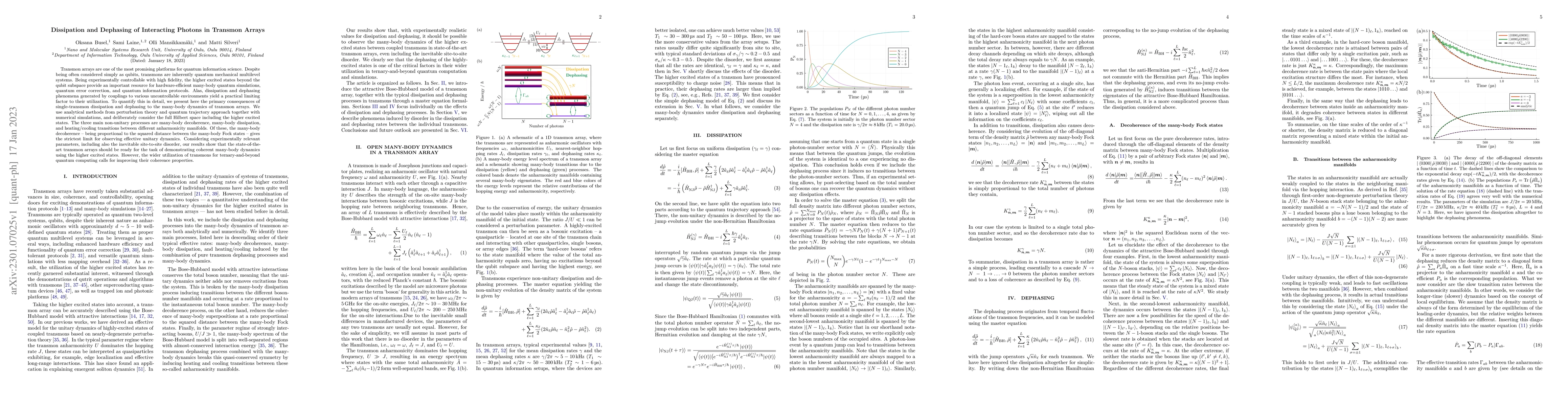 Thumbnail for Dissipation and Dephasing of Interacting Photons in Transmon Arrays