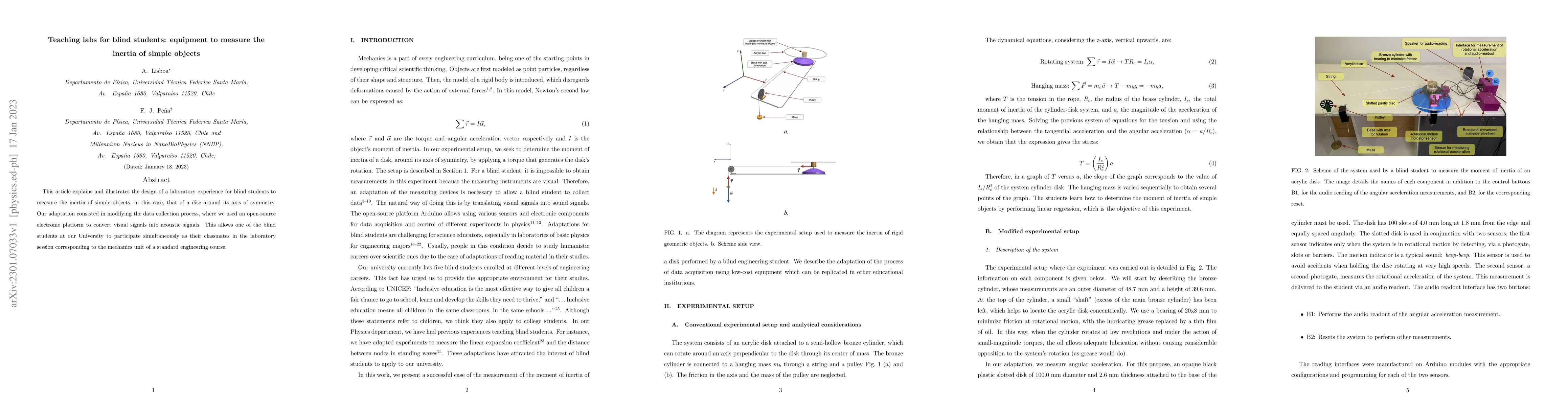Thumbnail for Teaching labs for blind students: equipment to measure the inertia of
  simple objects