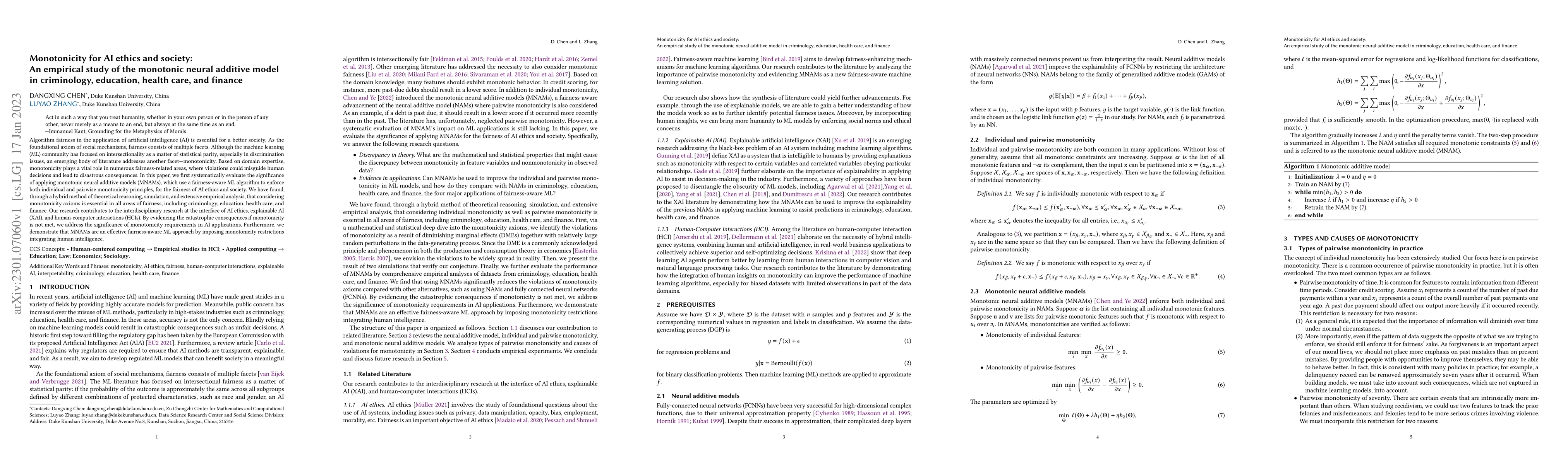 Thumbnail for Monotonicity for AI ethics and society: An empirical study of the
  monotonic neural additive model in criminology, education, health care, and
  finance
