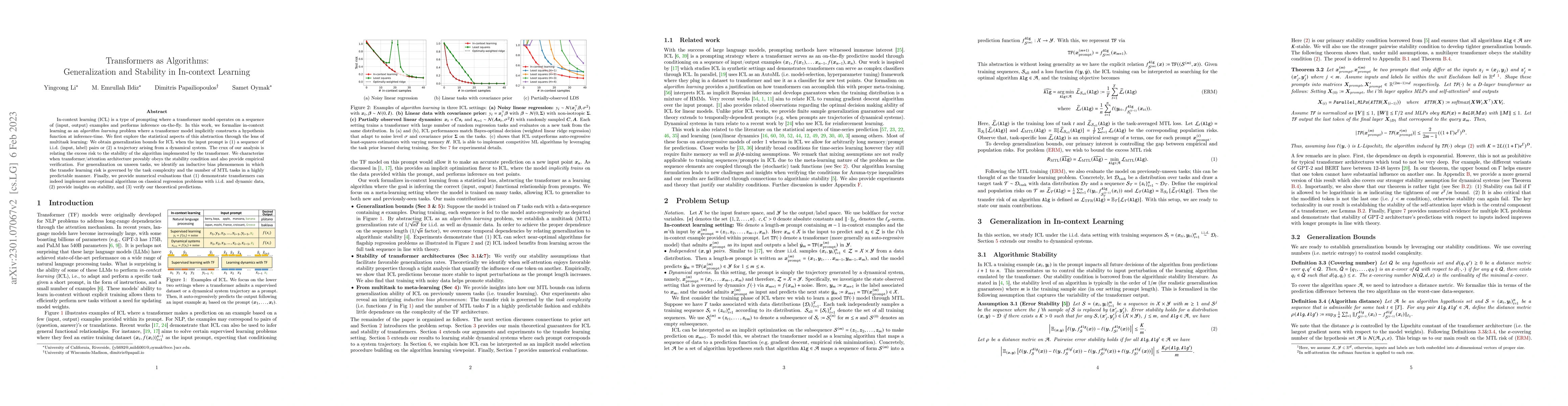 Thumbnail for Transformers as Algorithms: Generalization and Stability in In-context
  Learning