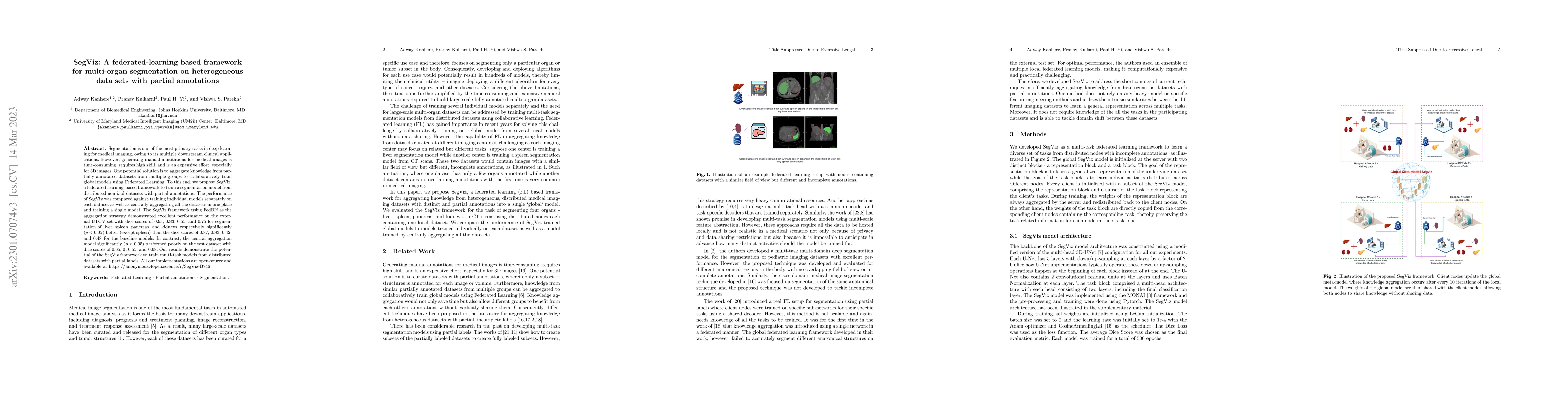 Thumbnail for SegViz: A federated-learning based framework for multi-organ
  segmentation on heterogeneous data sets with partial annotations