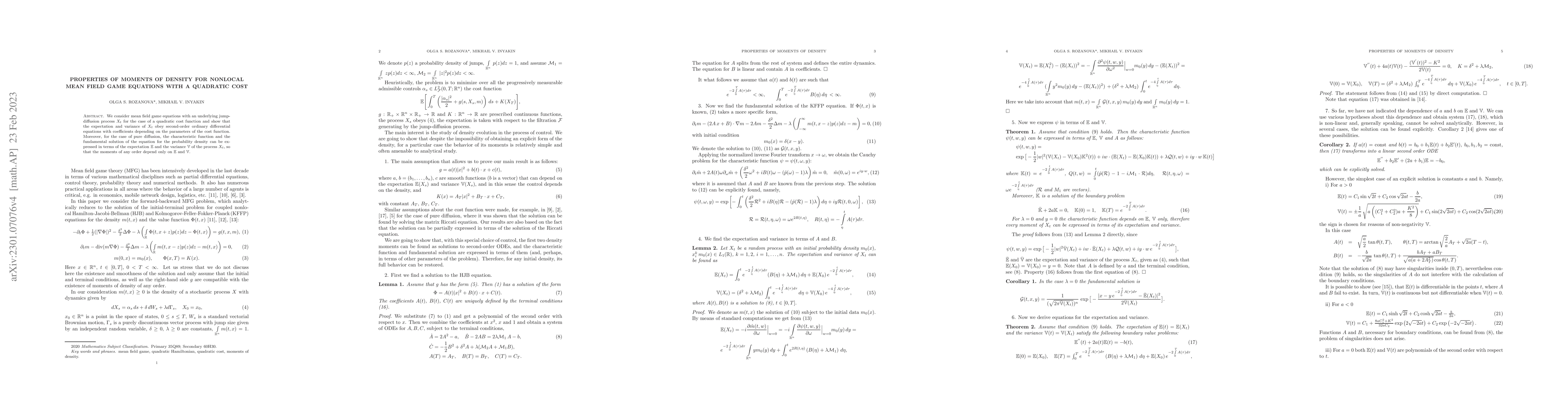 Thumbnail for Properties of moments of density for nonlocal mean field game equations
  with a quadratic cost function