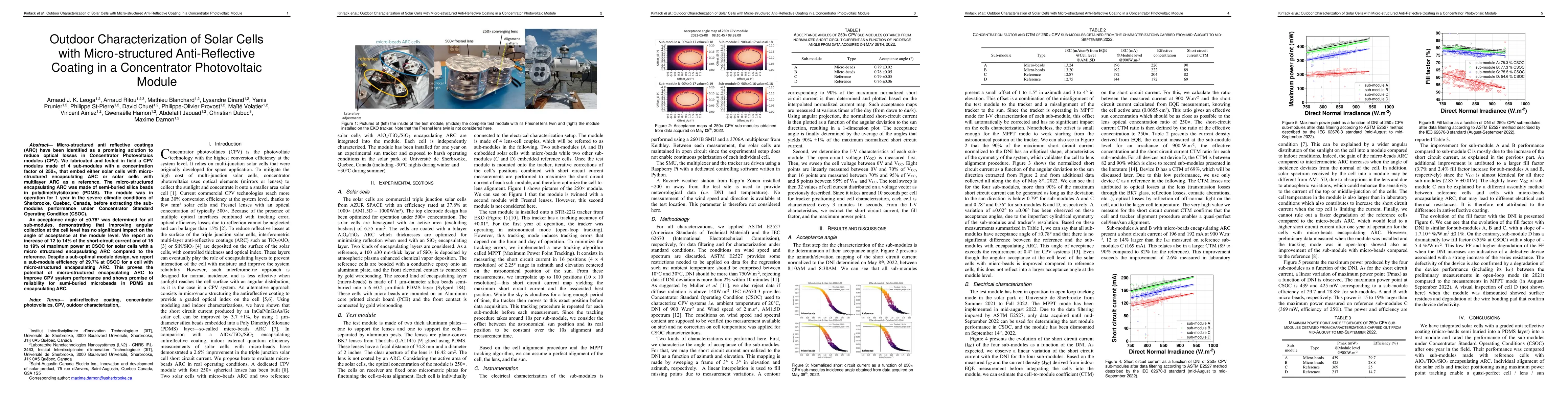 Thumbnail for Outdoor Characterization of Solar Cells with Micro-structured
  Anti-Reflective Coating in a Concentrator Photovoltaic Module