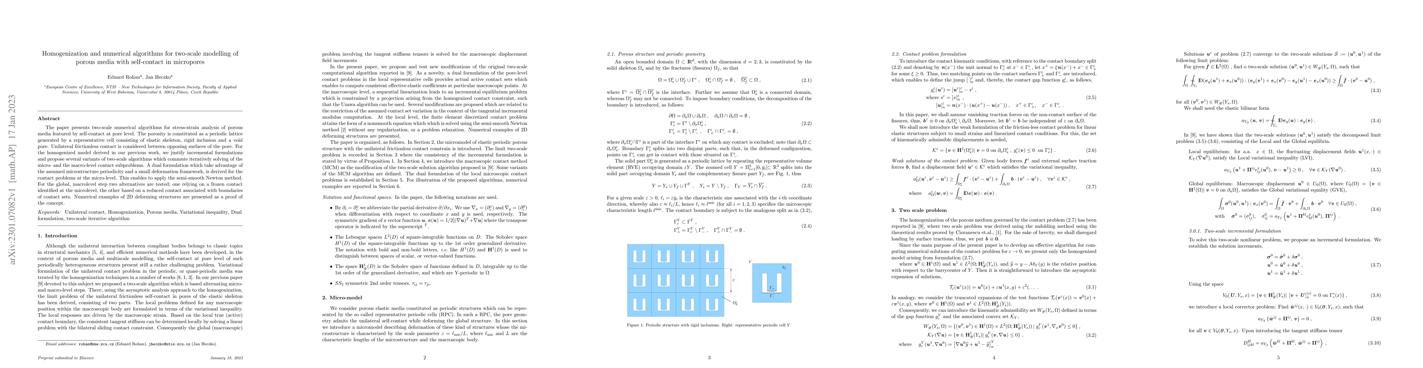 Thumbnail for Homogenization and numerical algorithms for two-scale modelling of
  porous media with self-contact in micropores