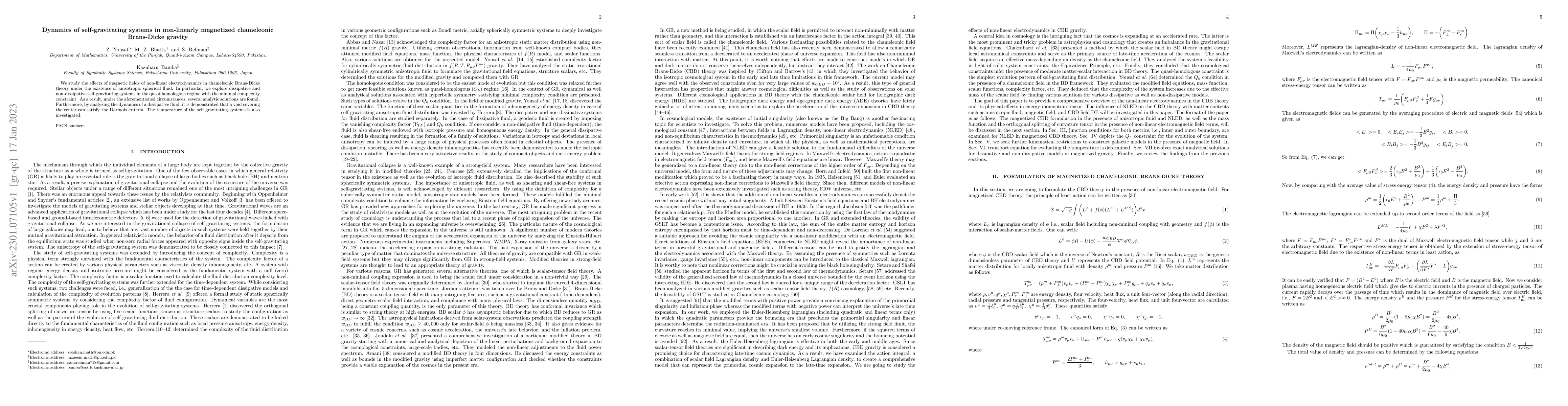 Thumbnail for Dynamics of self-gravitating systems in non-linearly magnetized
  chameleonic Brans-Dicke gravity