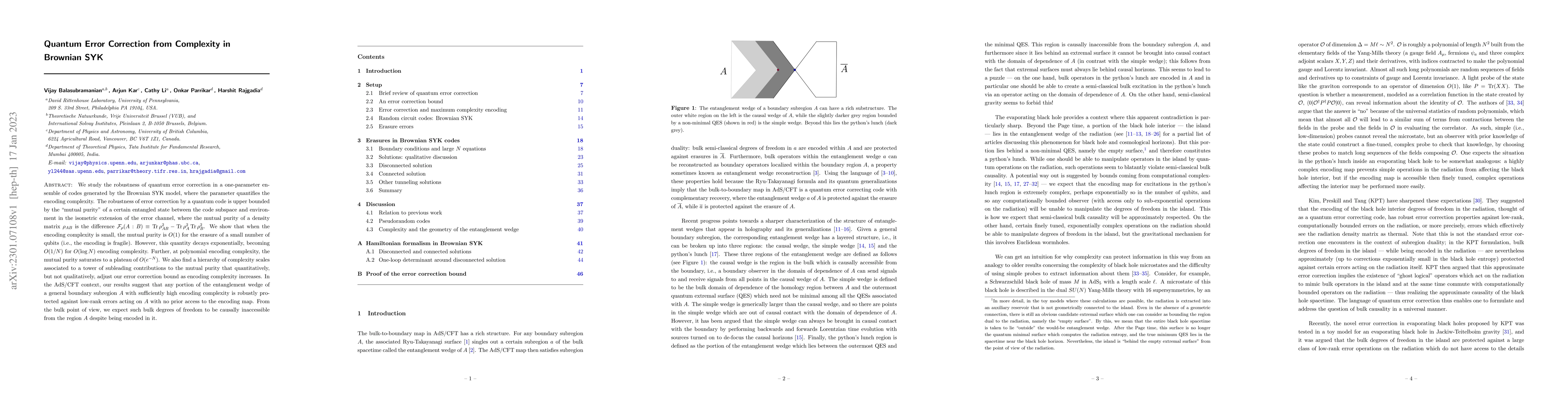 Thumbnail for Quantum Error Correction from Complexity in Brownian SYK