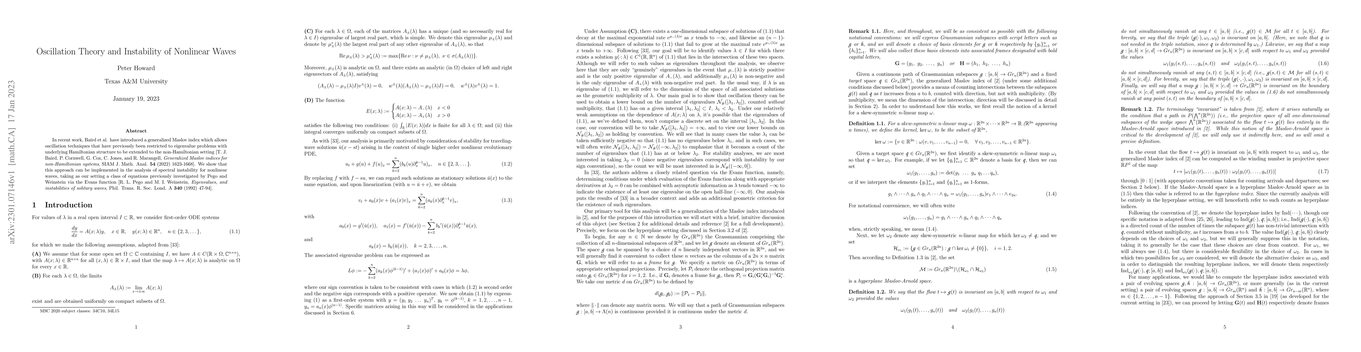 Thumbnail for Oscillation Theory and Instability of Nonlinear Waves