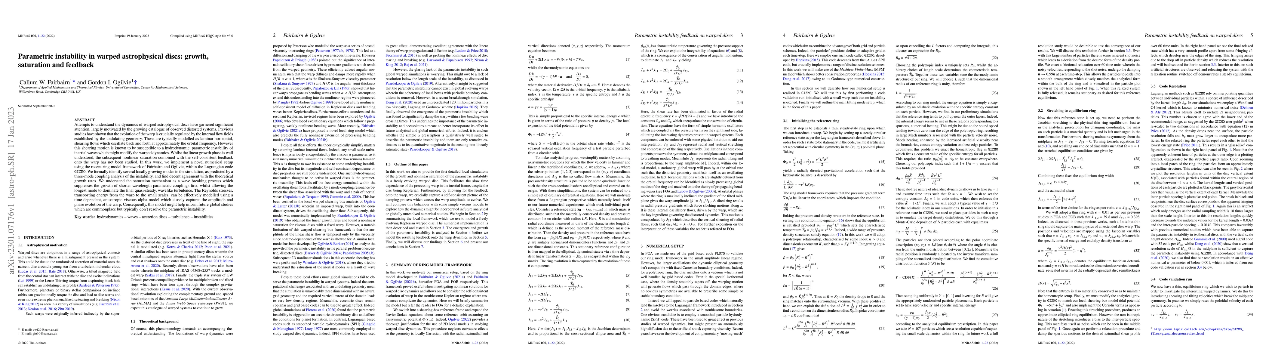 Thumbnail for Parametric instability in warped astrophysical discs: growth, saturation
  and feedback