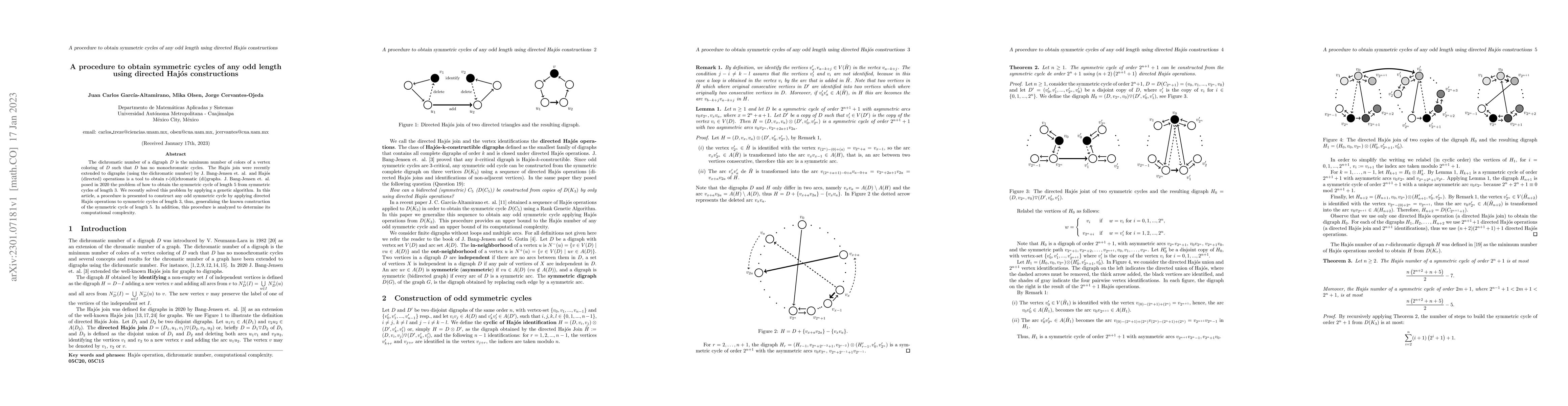 Thumbnail for A procedure to obtain symmetric cycles of any odd length using directed
  Haj\'os constructions