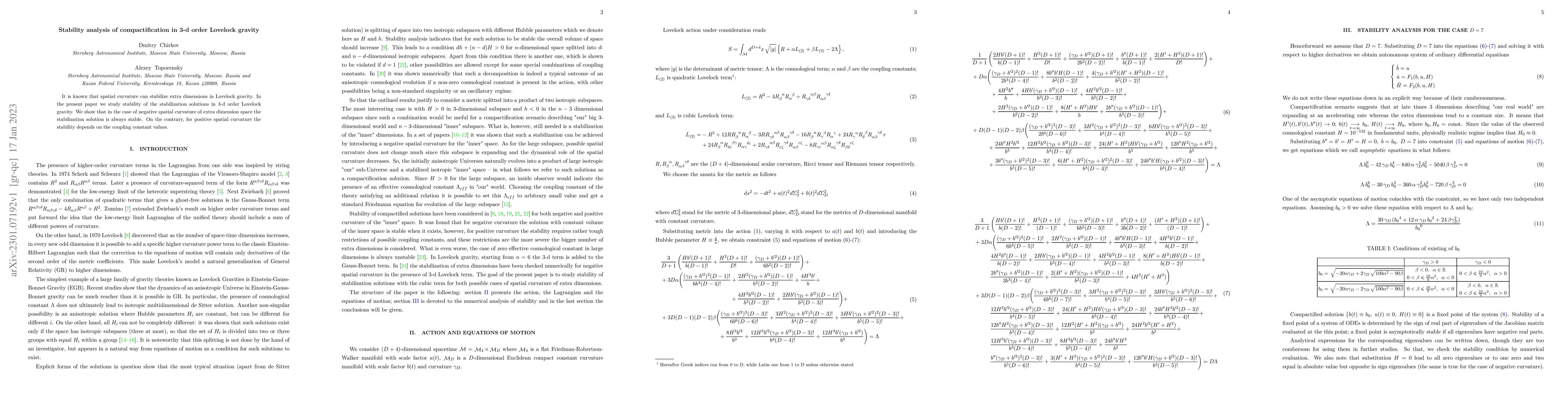 Thumbnail for Stability analysis of compactification in 3-d order Lovelock gravity
