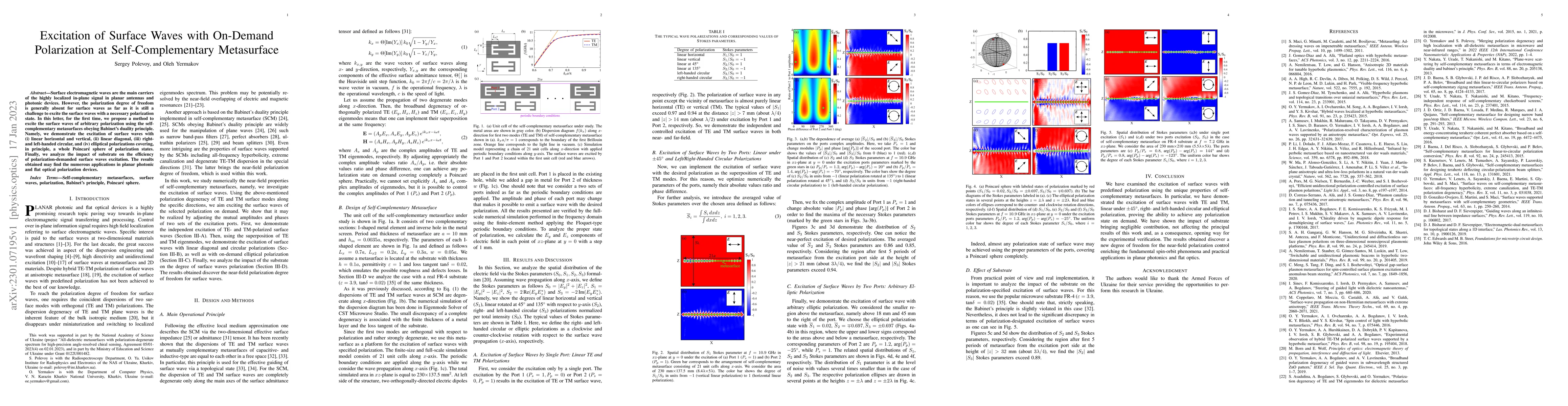 Thumbnail for Excitation of Surface Waves with On-Demand Polarization at
  Self-Complementary Metasurface