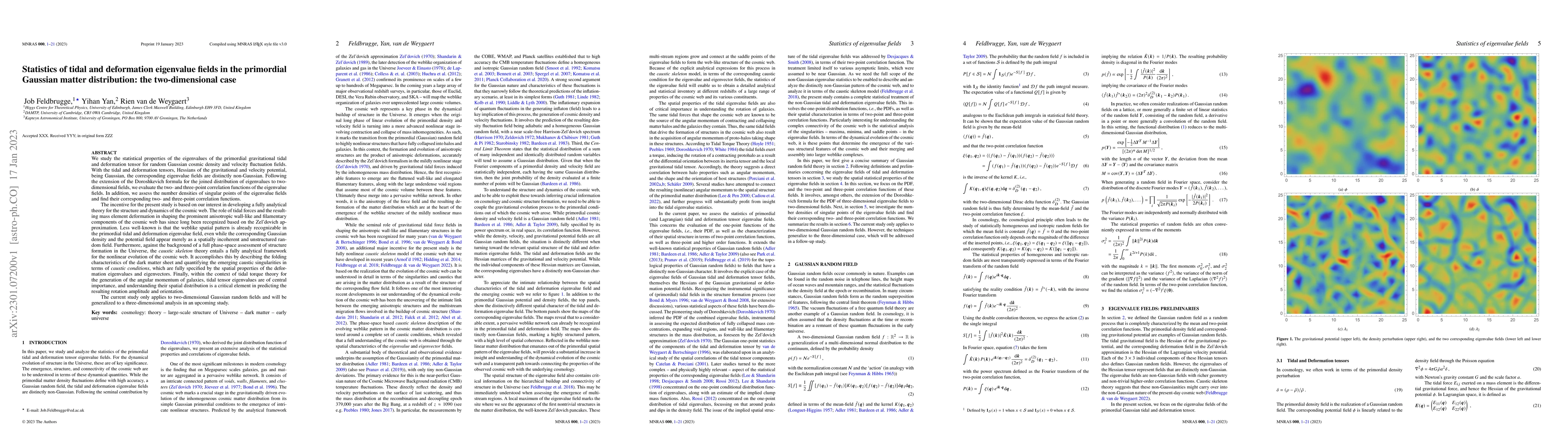 Thumbnail for Statistics of tidal and deformation eigenvalue fields in the primordial
  Gaussian matter distribution: the two-dimensional case