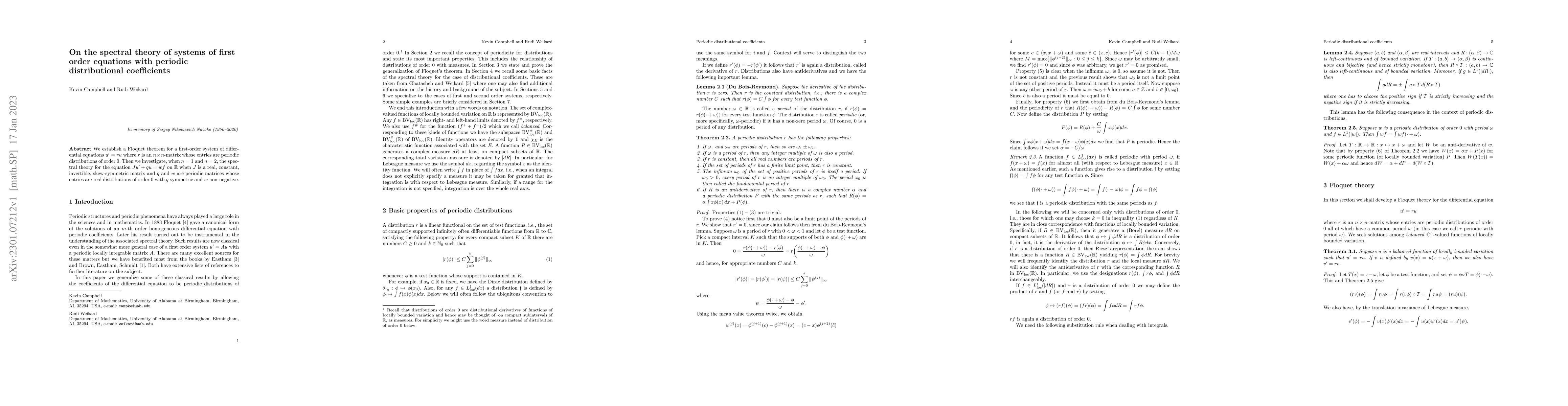 Thumbnail for On the spectral theory of systems of first order equations with periodic
  distributional coefficients