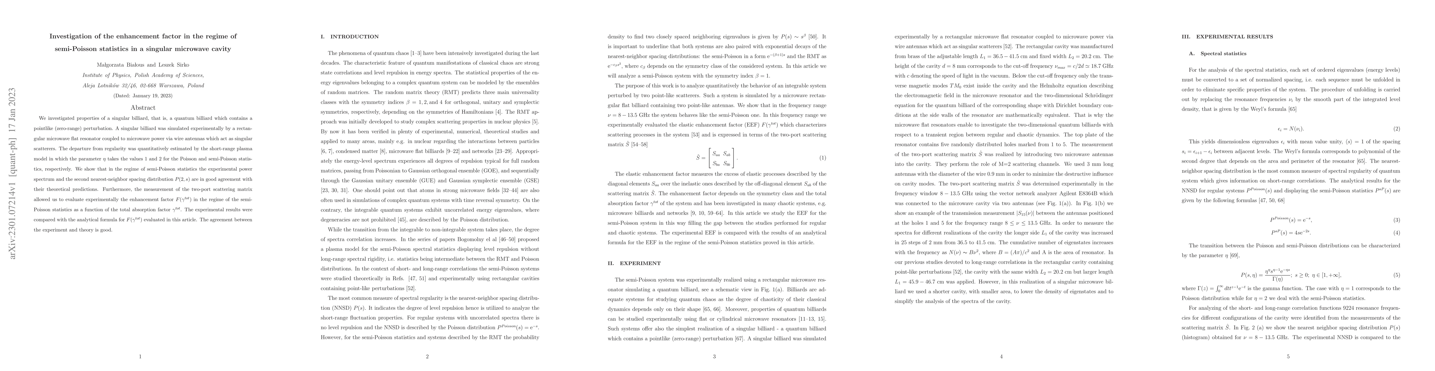 Thumbnail for Investigation of the enhancement factor in the regime of semi-Poisson
  statistics in a singular microwave cavity
