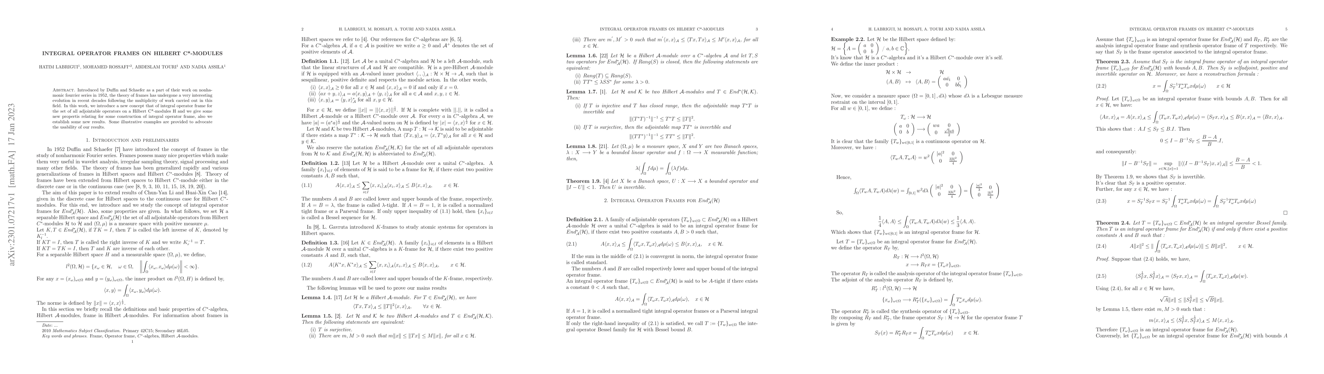 Thumbnail for Integral Operator Frames on Hilbert C*-modules