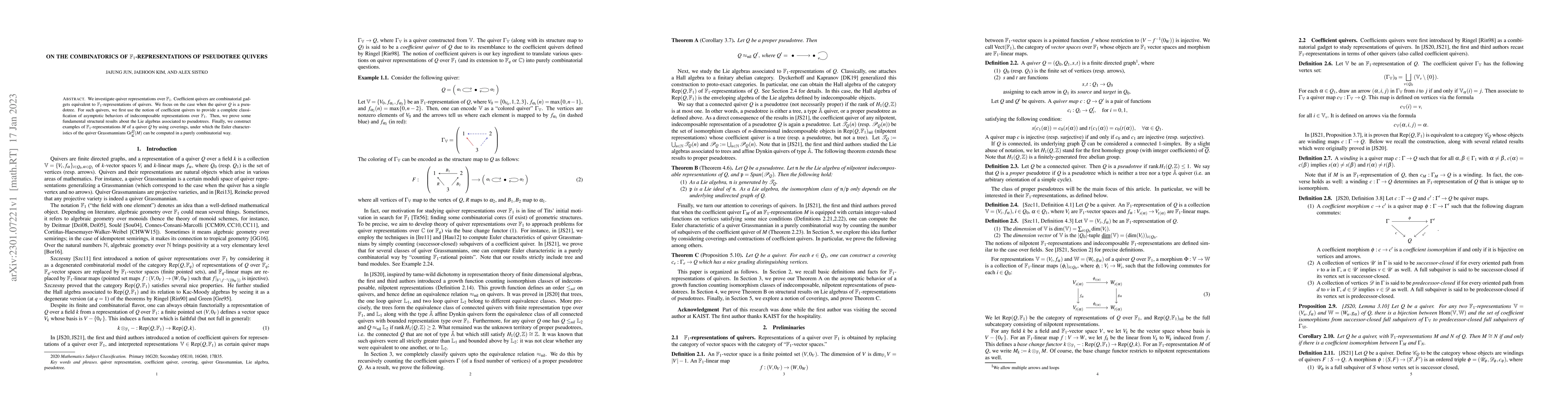 Thumbnail for On the Combinatorics of $\mathbb{F}_1$-Representations of Pseudotree
  Quivers
