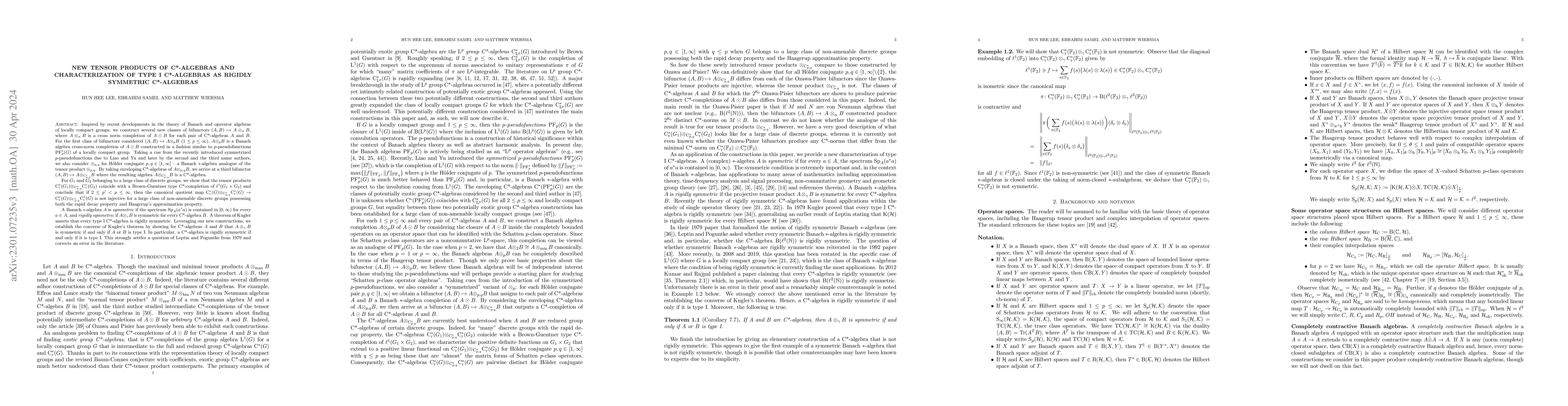 Thumbnail for New tensor products of C*-algebras and characterization of type I
  C*-algebras as rigidly symmetric C*-algebras