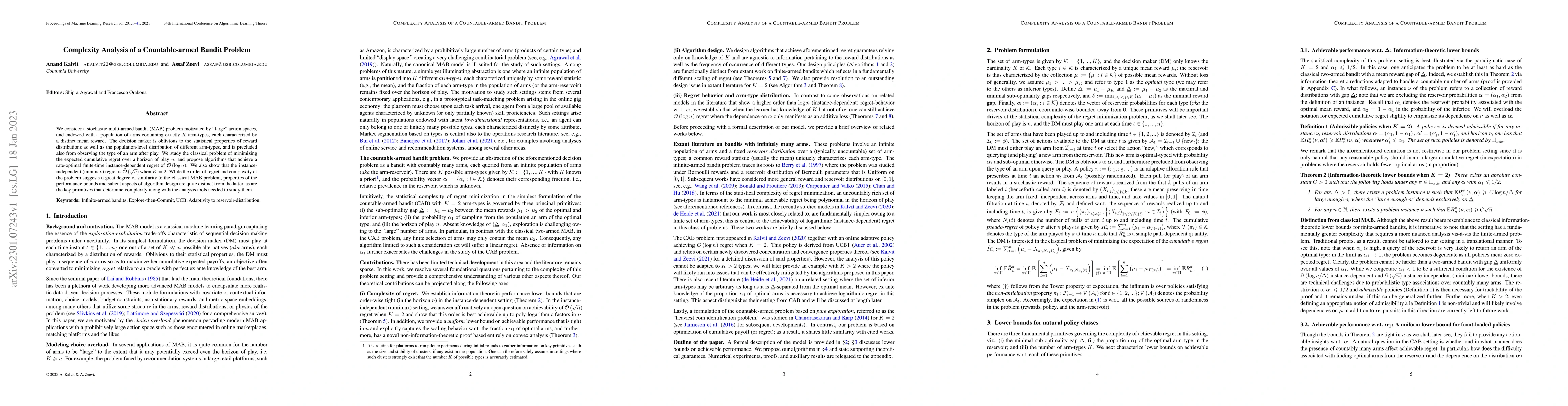 Thumbnail for Complexity Analysis of a Countable-armed Bandit Problem