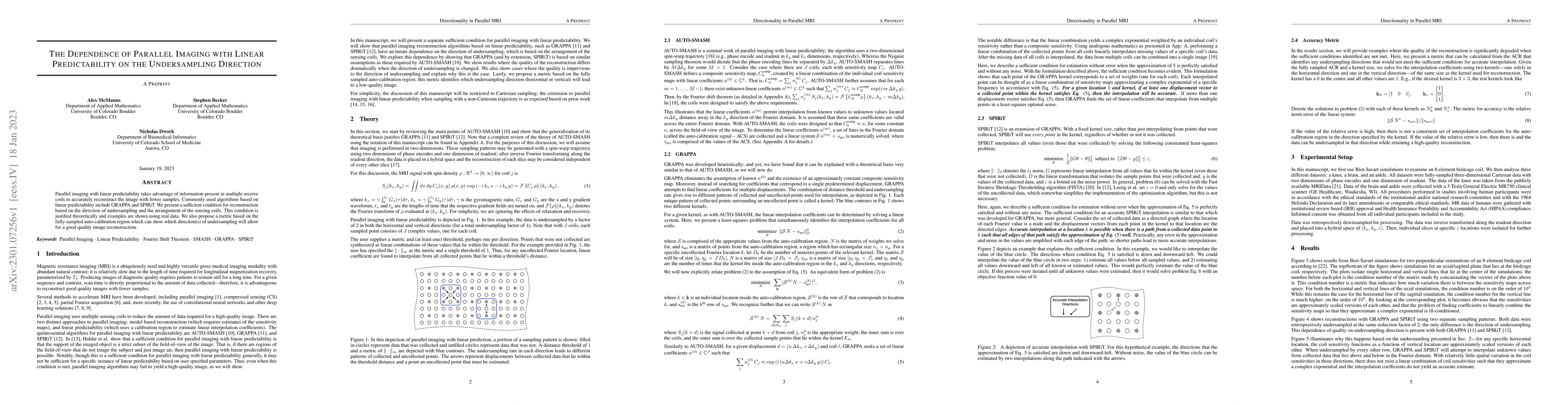 Thumbnail for The Dependence of Parallel Imaging with Linear Predictability on the
  Undersampling Direction