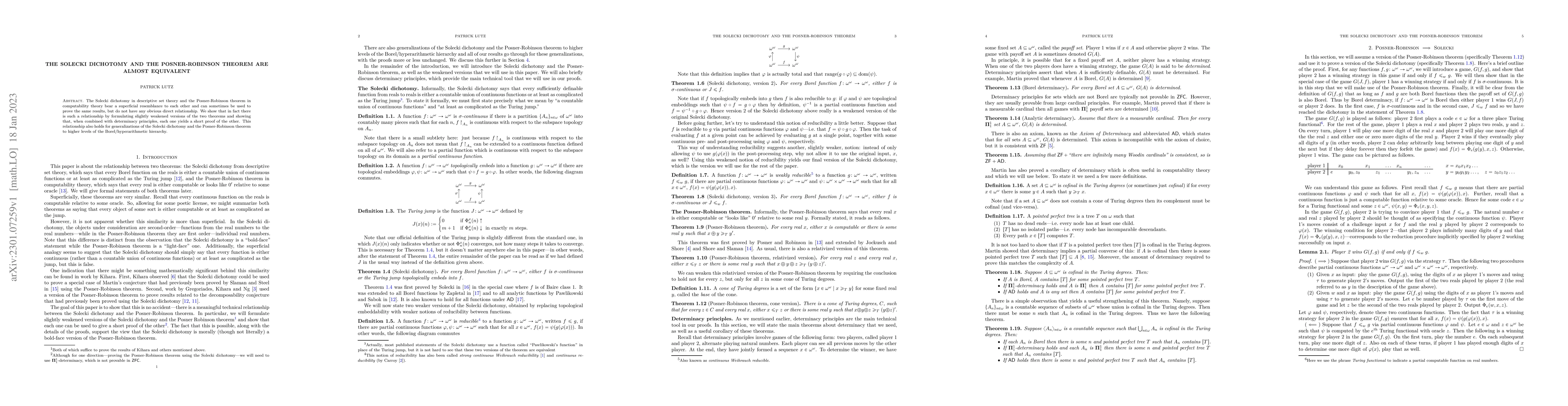 Thumbnail for The Solecki Dichotomy and the Posner-Robinson Theorem are Almost
  Equivalent