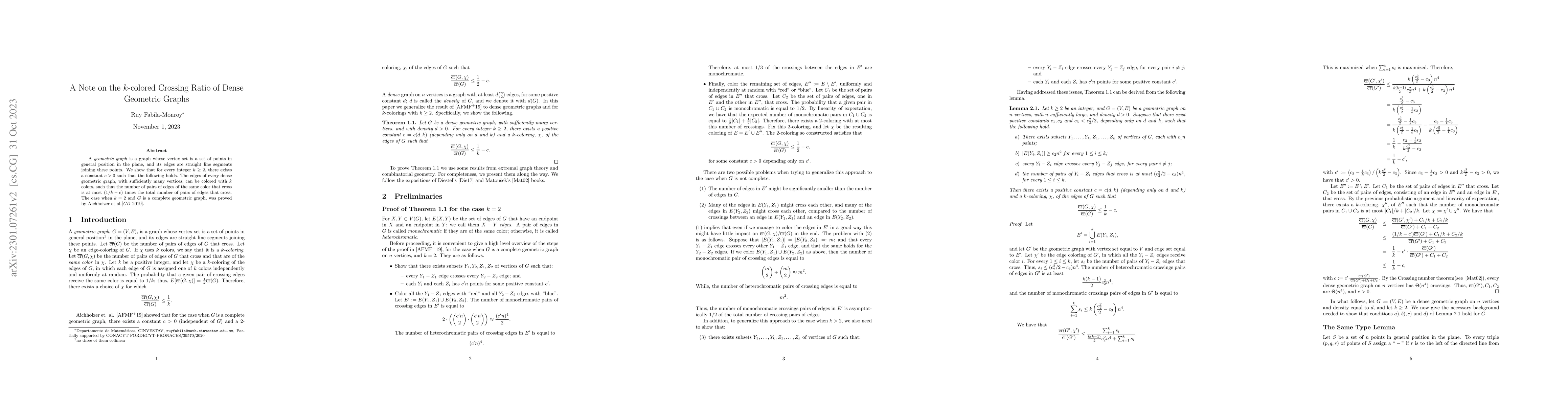 Thumbnail for A Note on the $k$-colored Crossing Ratio of Dense Geometric Graphs