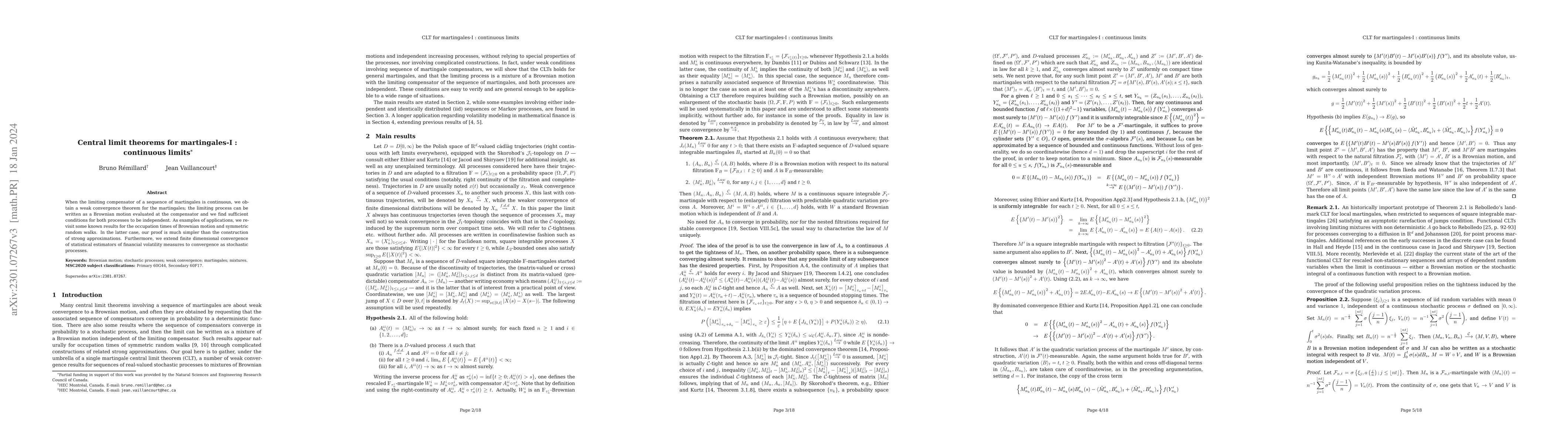 Thumbnail for Central limit theorems for martingales-I : continuous limits