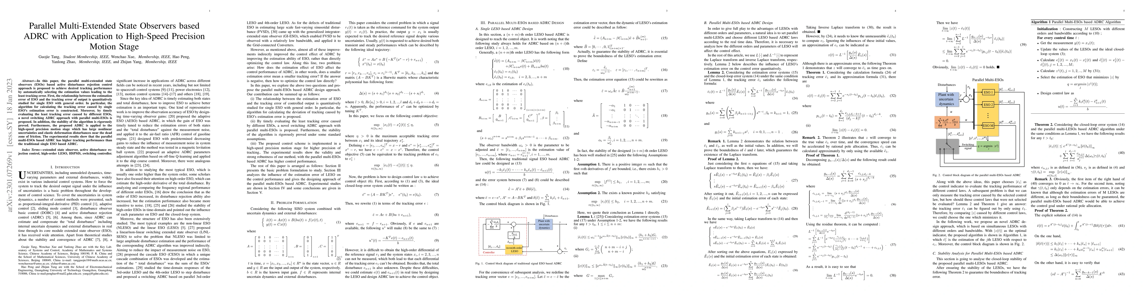 Thumbnail for Parallel Multi-Extended State Observers based {ADRC} with Application to
  High-Speed Precision Motion Stage
