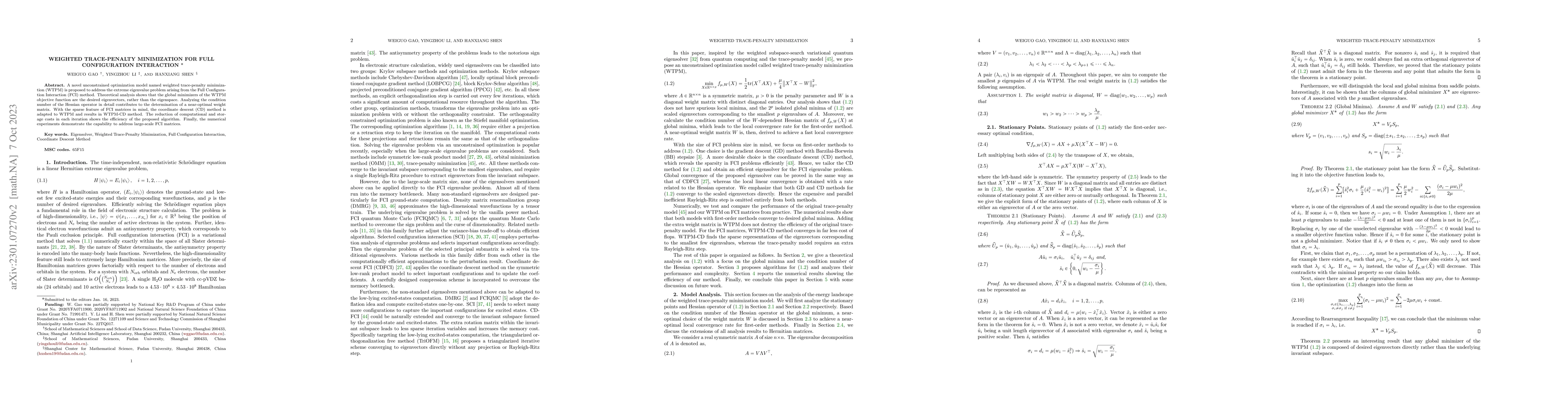 Thumbnail for Weighted Trace-Penalty Minimization for Full Configuration Interaction