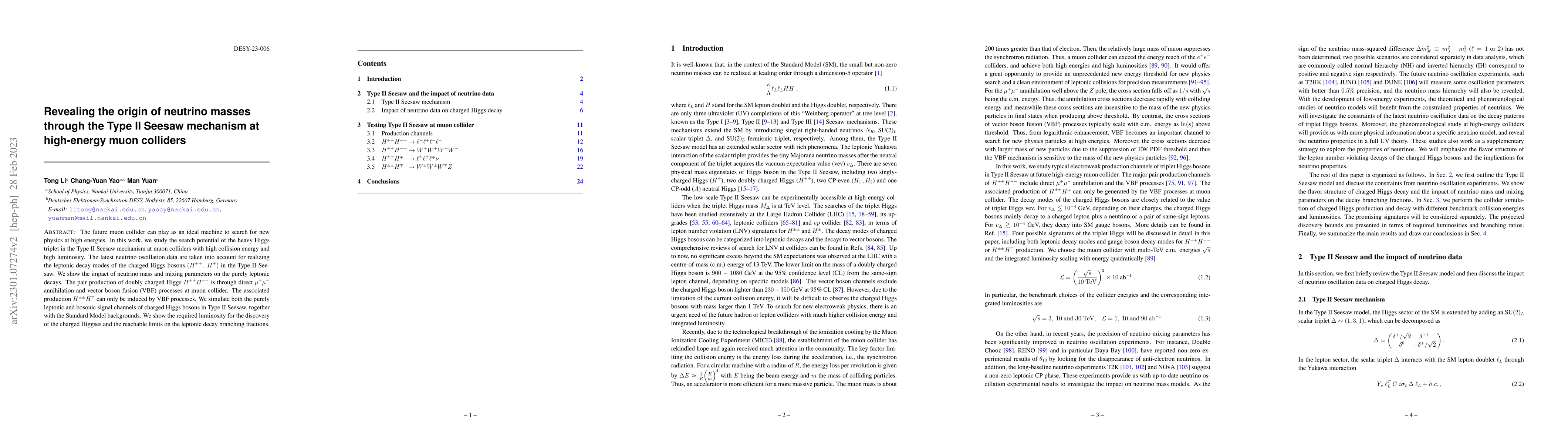 Thumbnail for Revealing the origin of neutrino masses through the Type II Seesaw
  mechanism at high-energy muon colliders