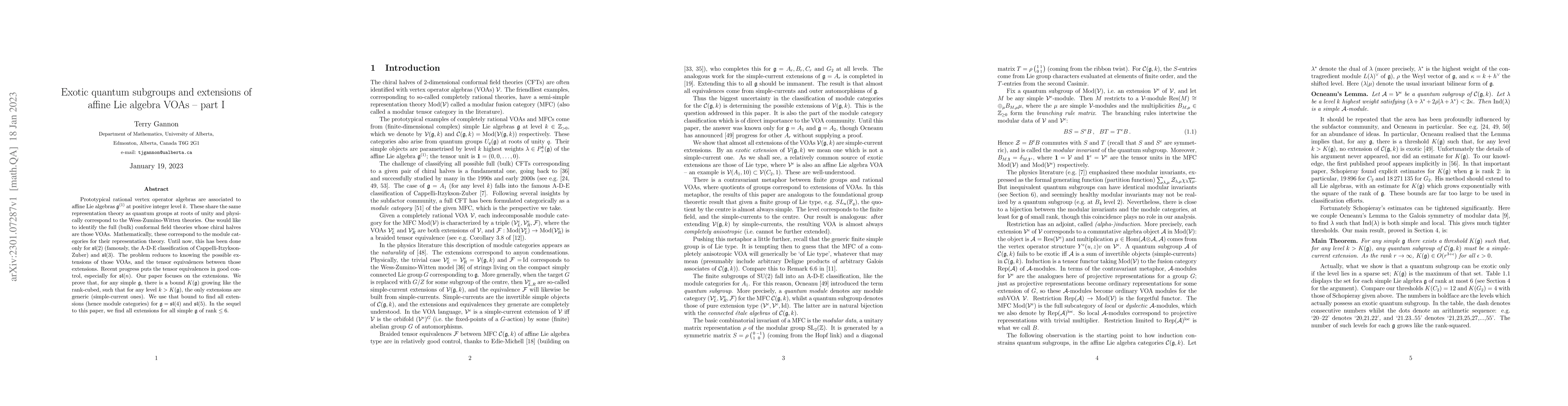 Thumbnail for Exotic quantum subgroups and extensions of affine Lie algebra VOAs --
  part I