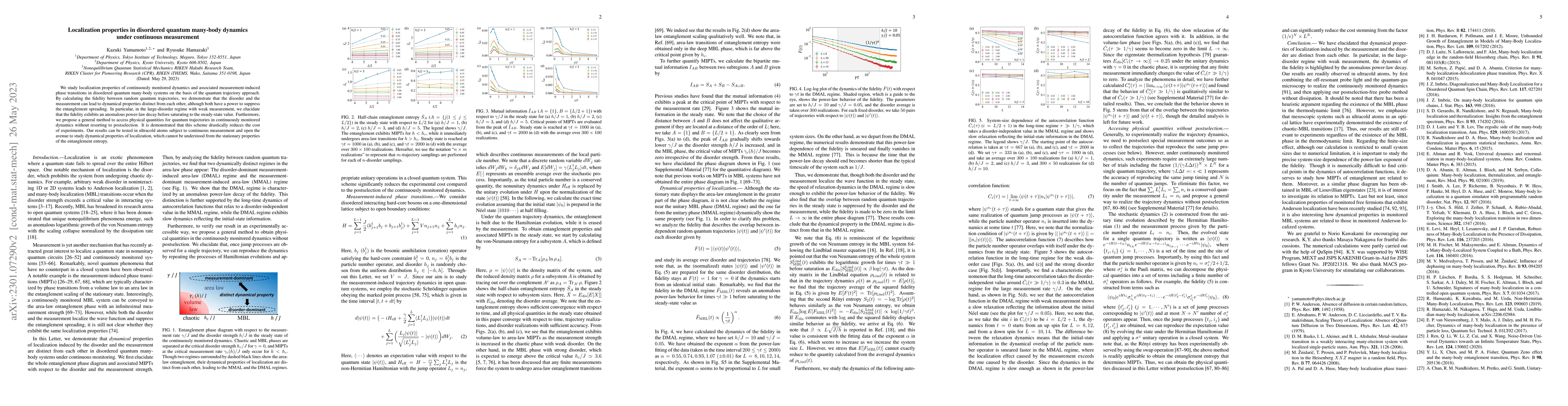 Thumbnail for Localization properties in disordered quantum many-body dynamics under
  continuous measurement