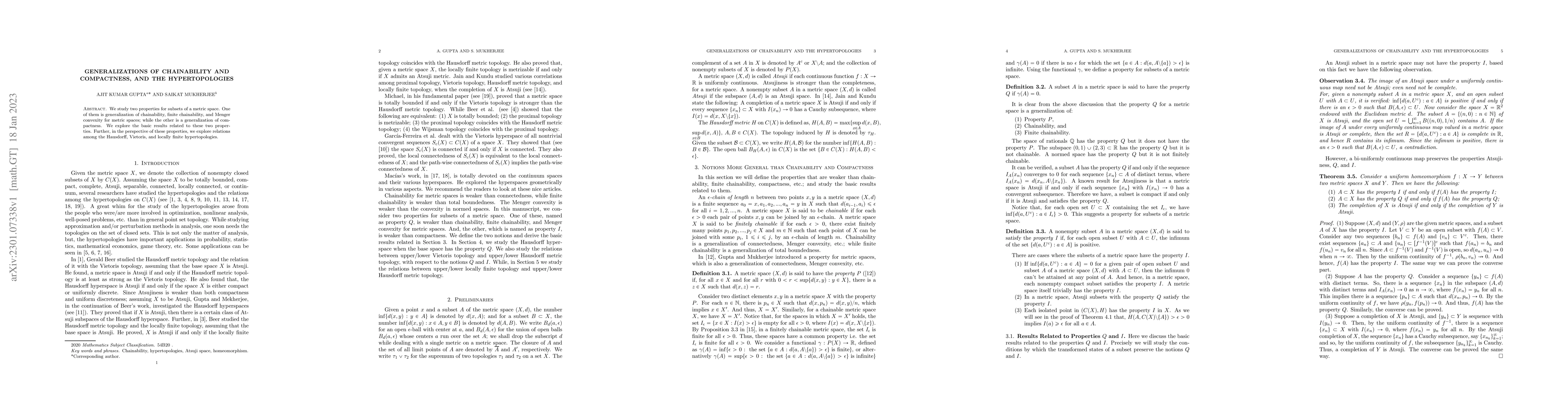Thumbnail for Generalizations of Chainability and Compactness, and the Hypertopologies