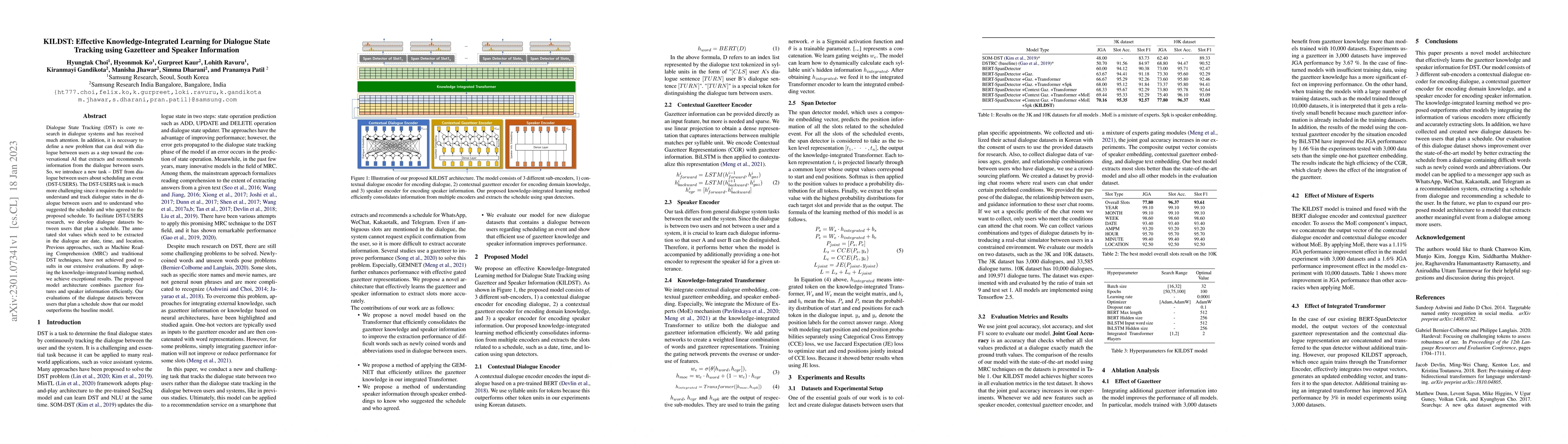 Thumbnail for KILDST: Effective Knowledge-Integrated Learning for Dialogue State
  Tracking using Gazetteer and Speaker Information