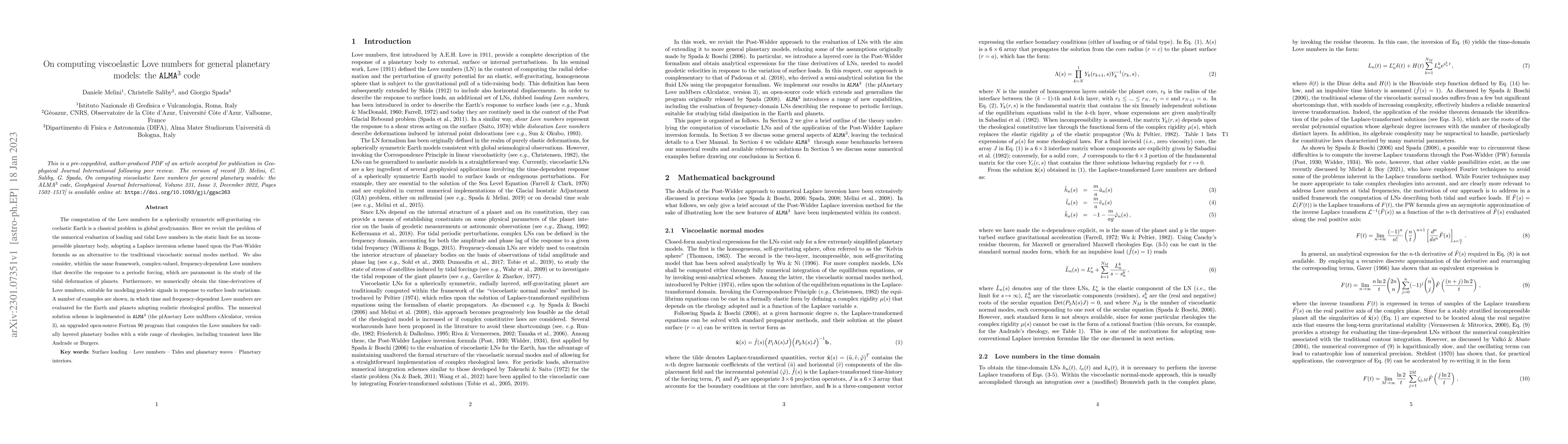 Thumbnail for On computing viscoelastic Love numbers for general planetary models: the
  \texttt{ALMA${}^3$} code