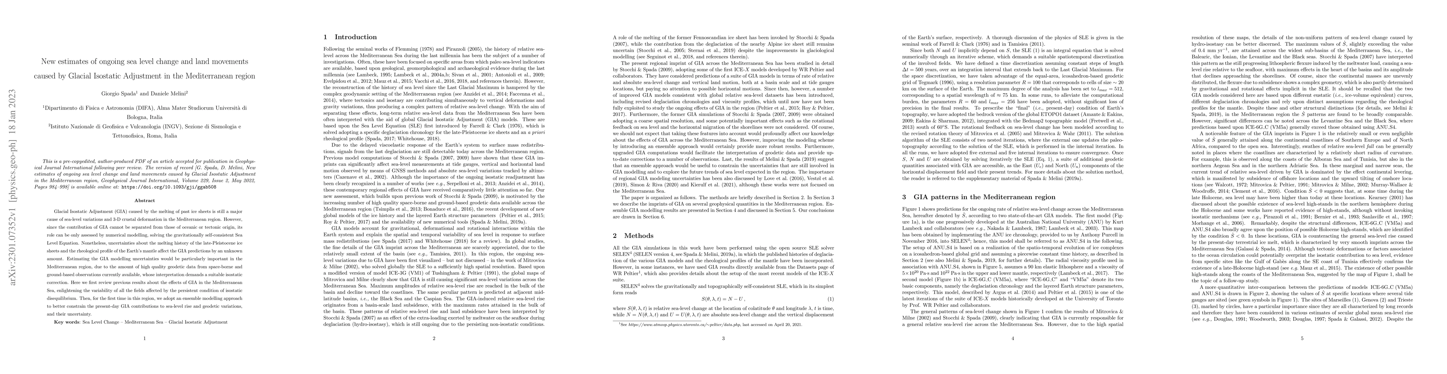 Thumbnail for New estimates of ongoing sea level change and land movements caused by
  Glacial Isostatic Adjustment in the Mediterranean region