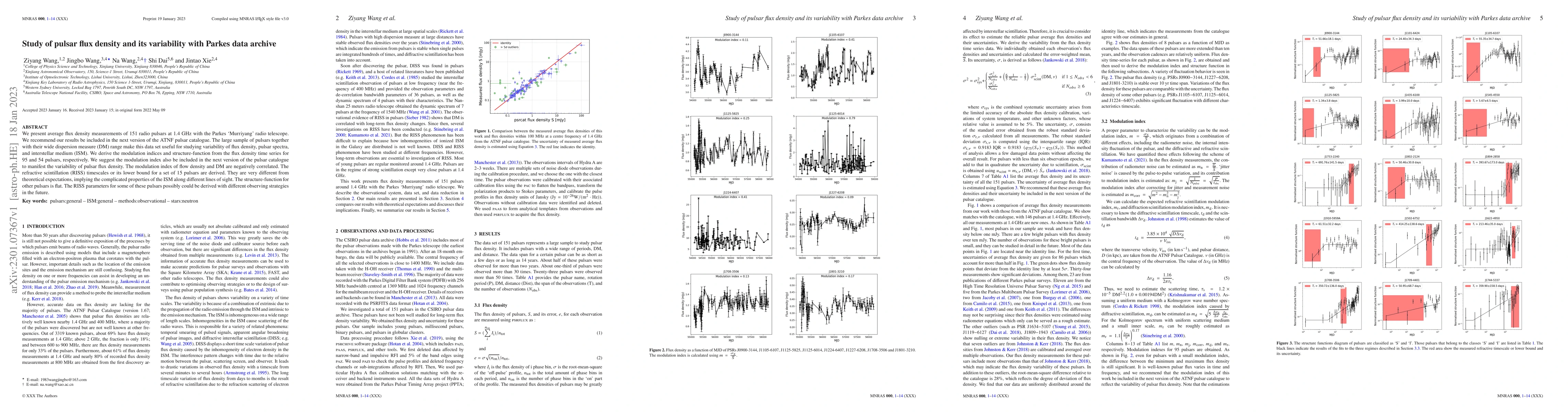 Thumbnail for Study of pulsar flux density and its variability with Parkes data
  archive