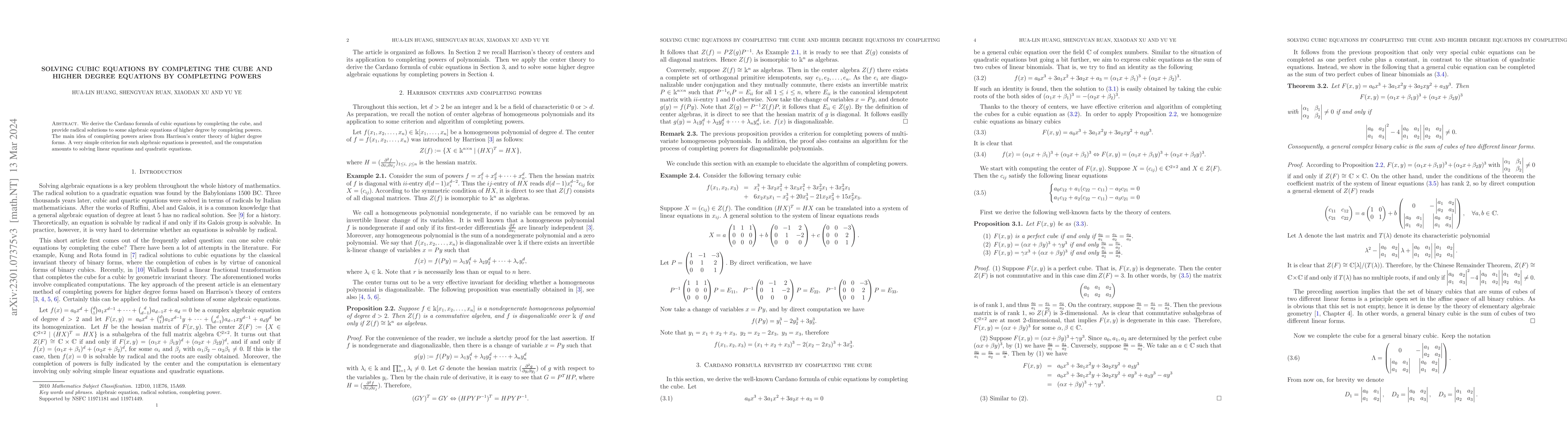 Thumbnail for Solving cubic equations by completing the cube and higher degree
  equations by completing powers