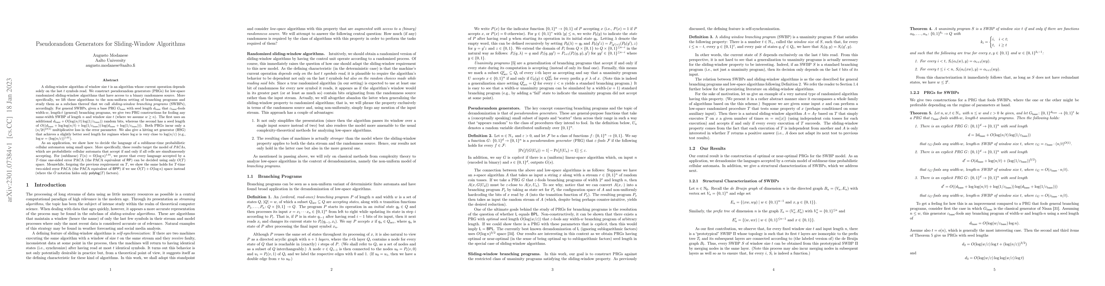 Thumbnail for Pseudorandom Generators for Sliding-Window Algorithms