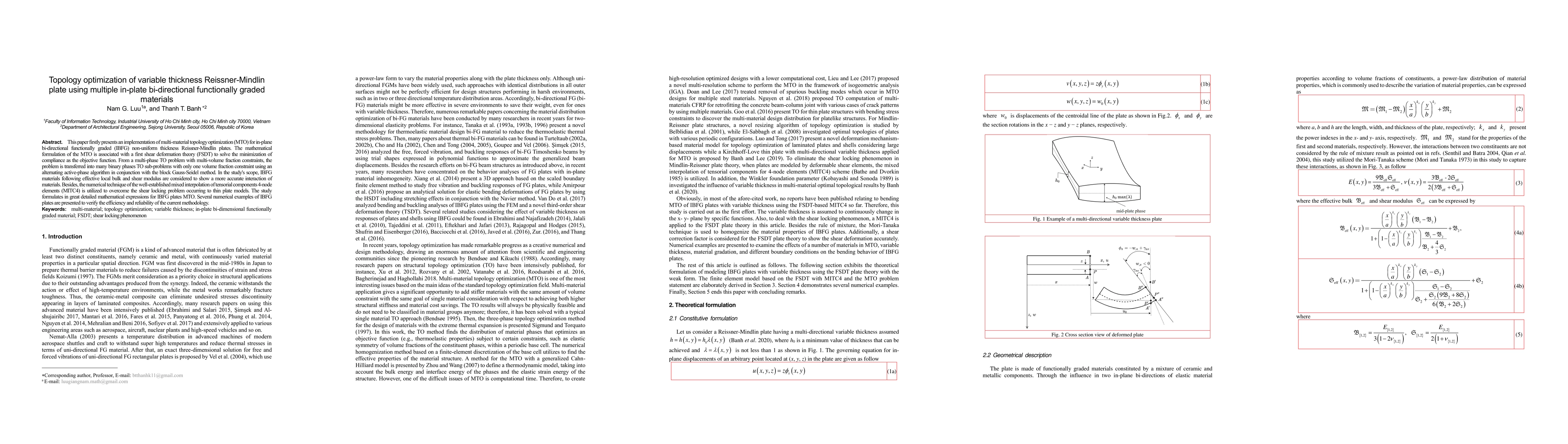 Thumbnail for Topology optimization of variable thickness Reissner-Mindlin plate using
  multiple in-plate bi-directional functionally graded materials